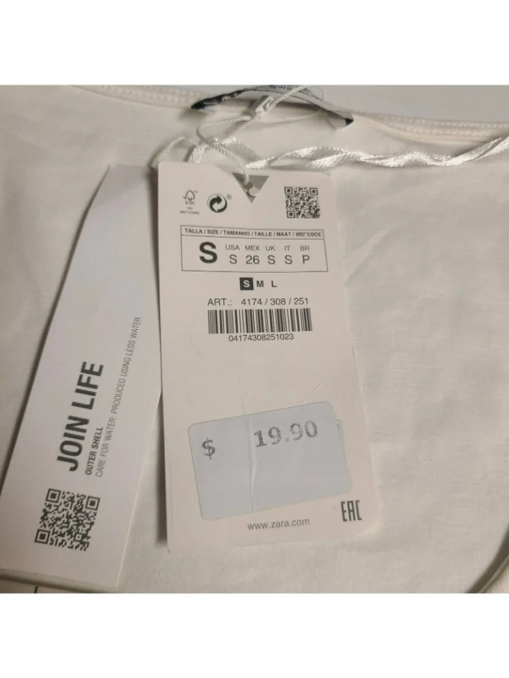 Zara White Long Sleeve Cropped Ribbed Top Small NWT 4174 308